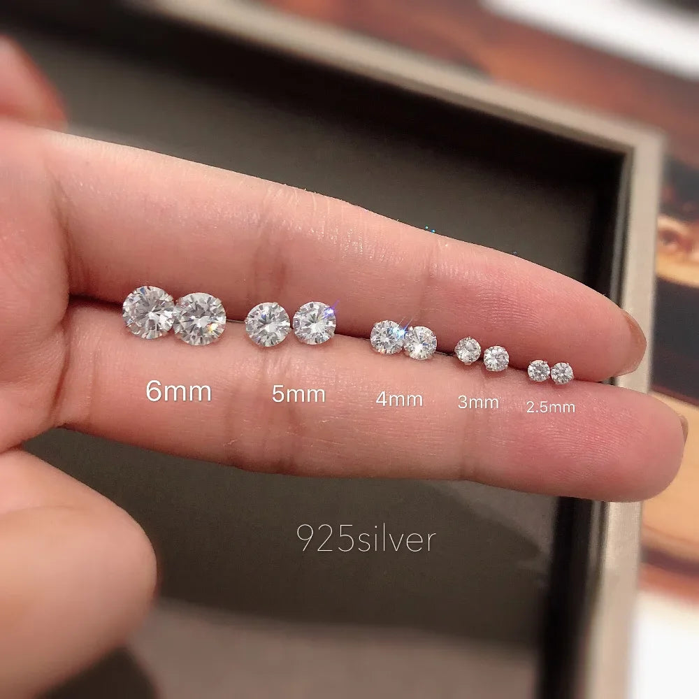 100% Real 925 Sterling Silver Jewelry Cute Tiny Clear Crystal CZ Stud Earrings
