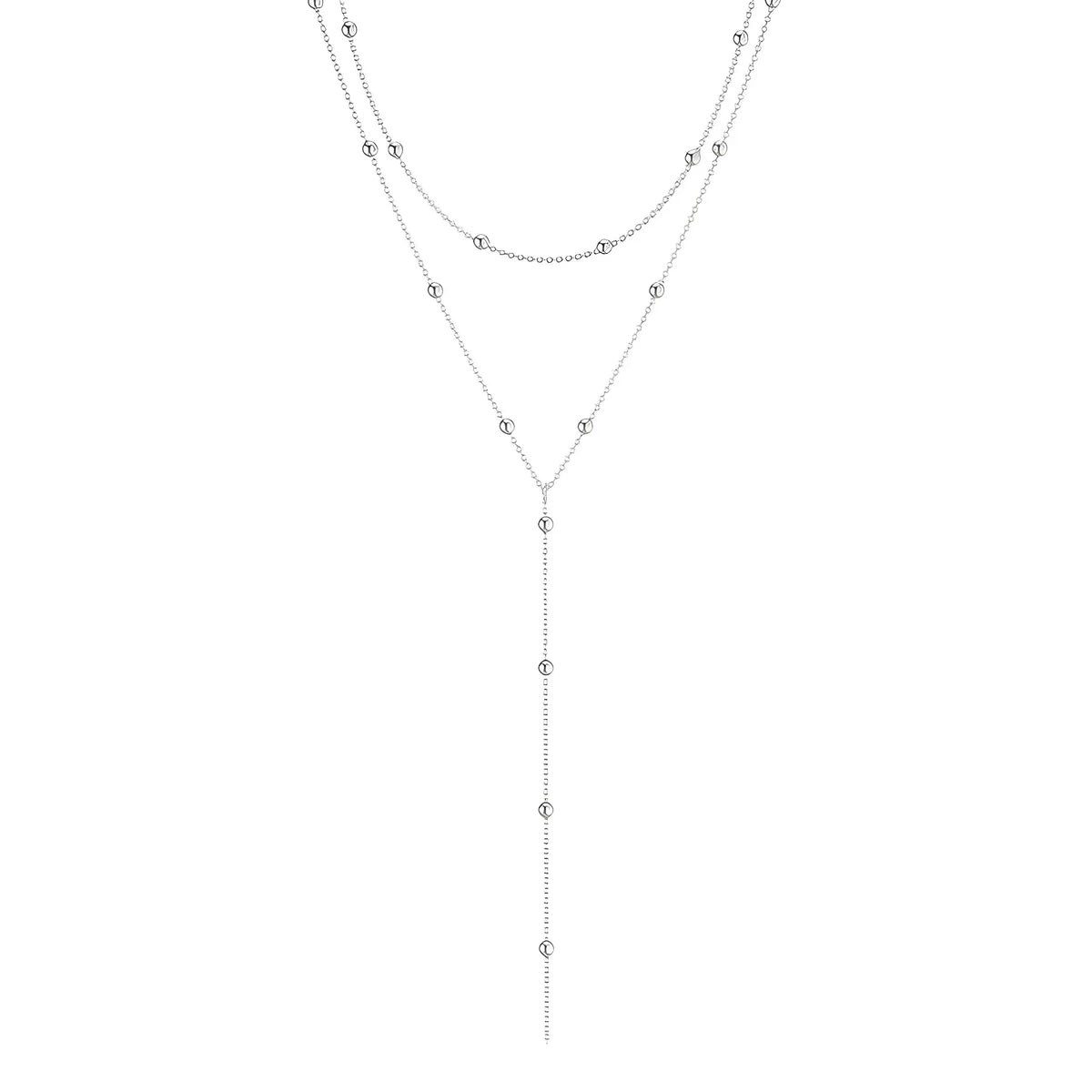 Gold Plated Lariat Necklace - Double Layer Long Chain Drop Pendant