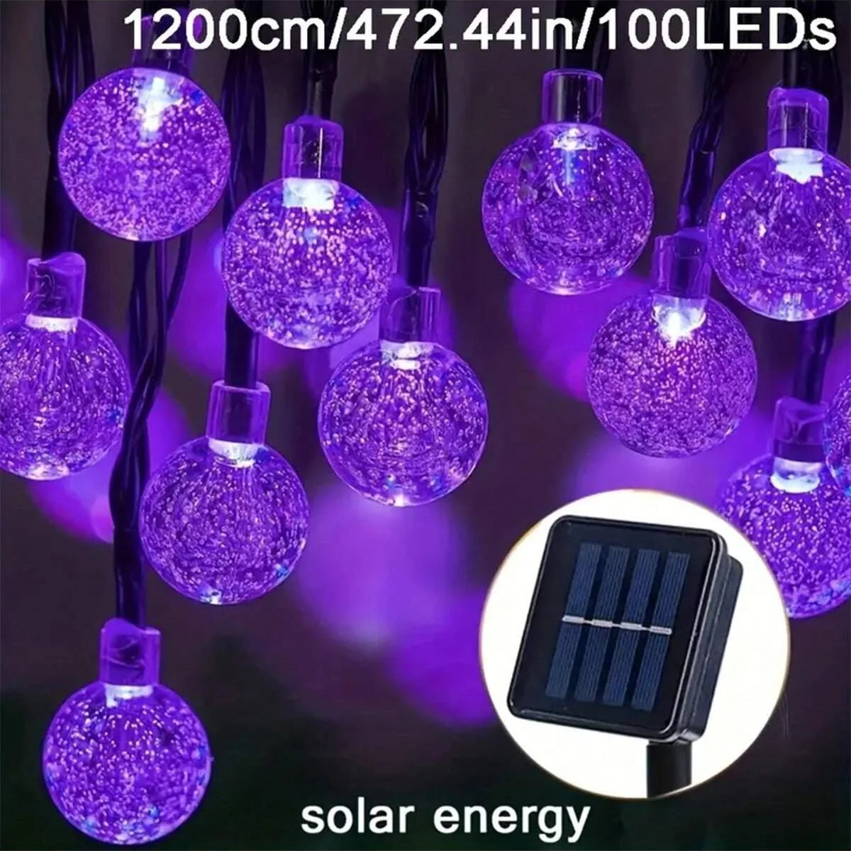 1pc 12m 100 LED Purple&Orange Bubble Ball Solar String Lights With 8 Modes