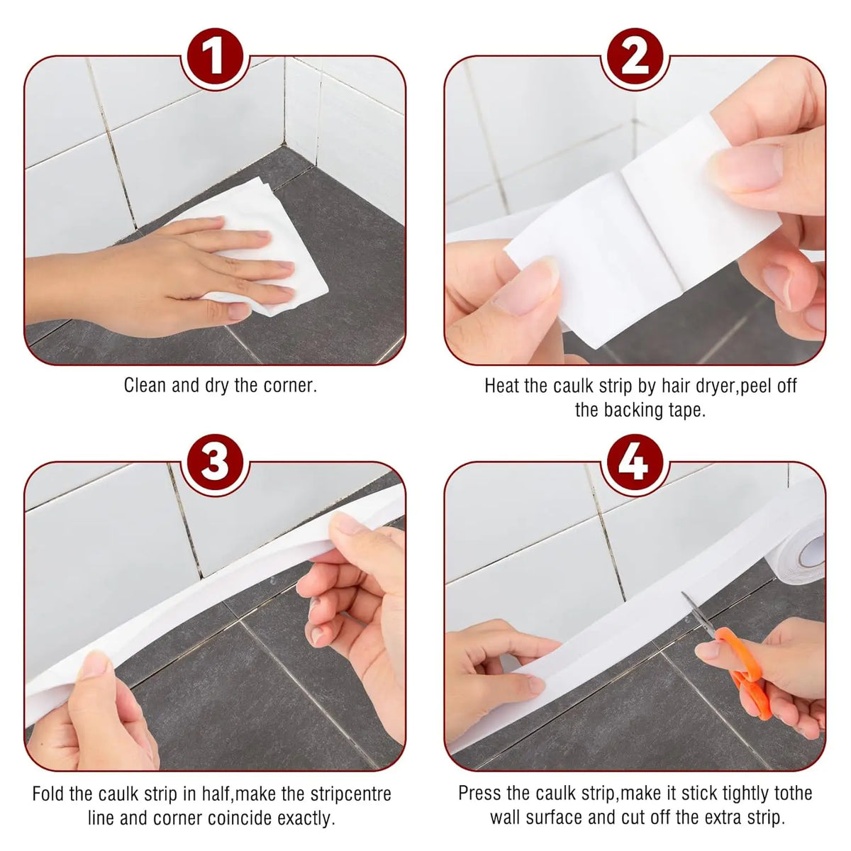 White Waterproof Caulk Tape, Self-Adhesive for Toilet, Tub, Kitchen, Corners,Bathroom Surfaces, Easy Application