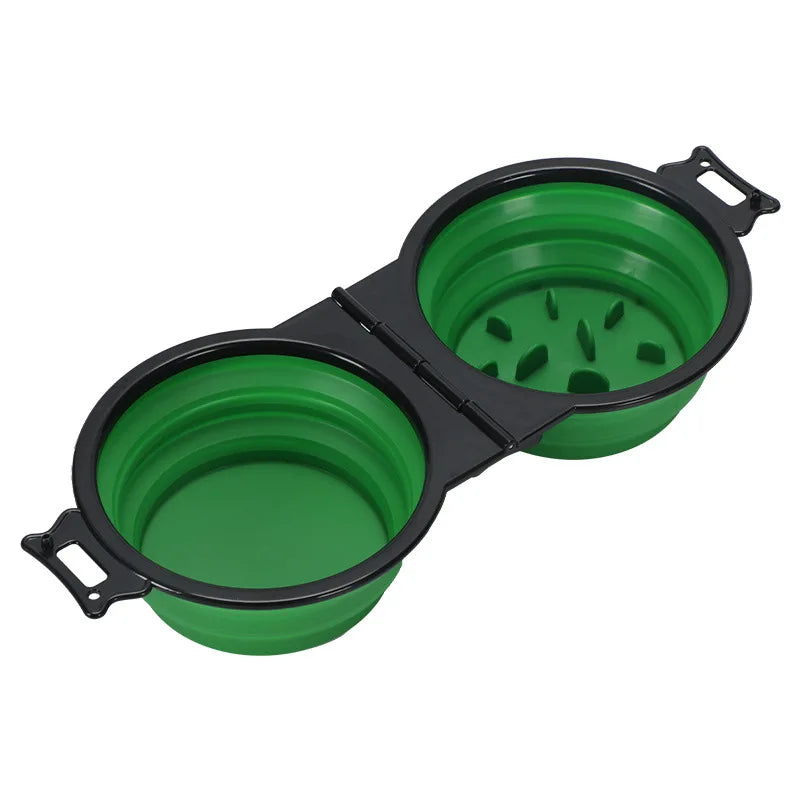 1-piece 2-in-1 Foldable Dual Bowl Feeding Bowl