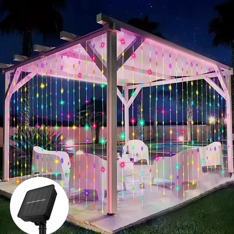 Outdoor Solar Curtain Light 3x3M 300Leds 8 modes