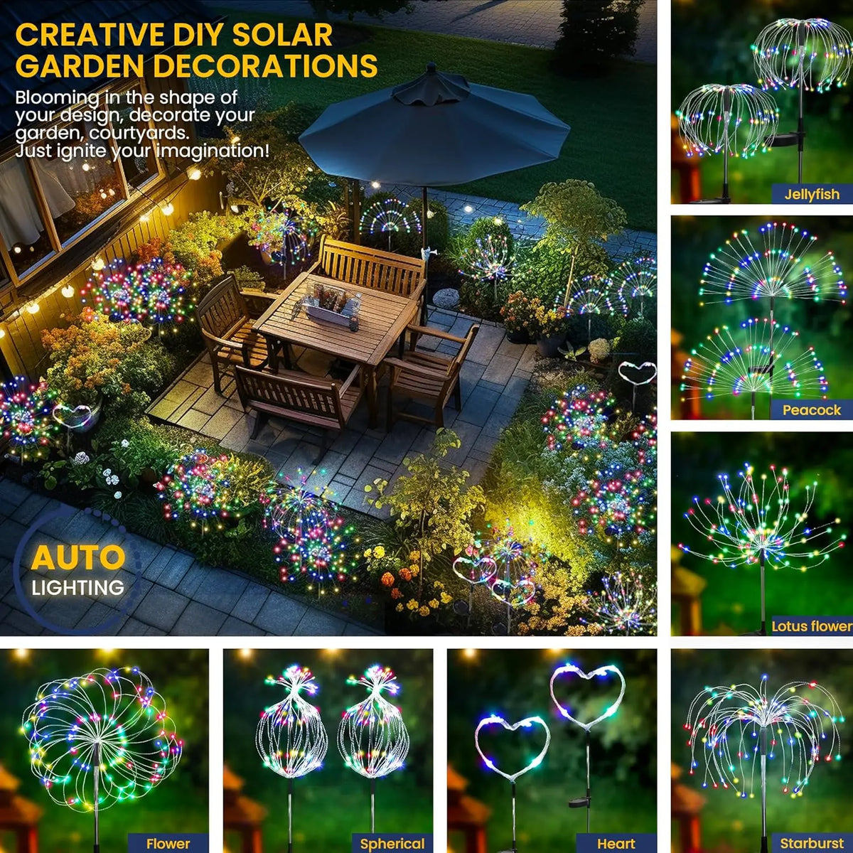 Solar Lights for Outdoor Garden 60/200/420LED Dandelion Lighting Stake Solar Firework Light