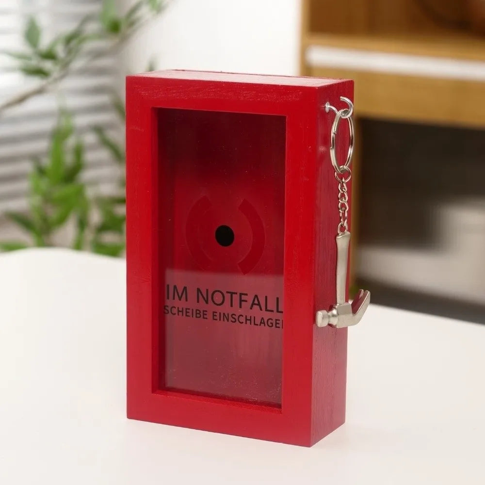 Break In Case Emergency Gift Box Red Wooden Material Gag Gift with Hammer