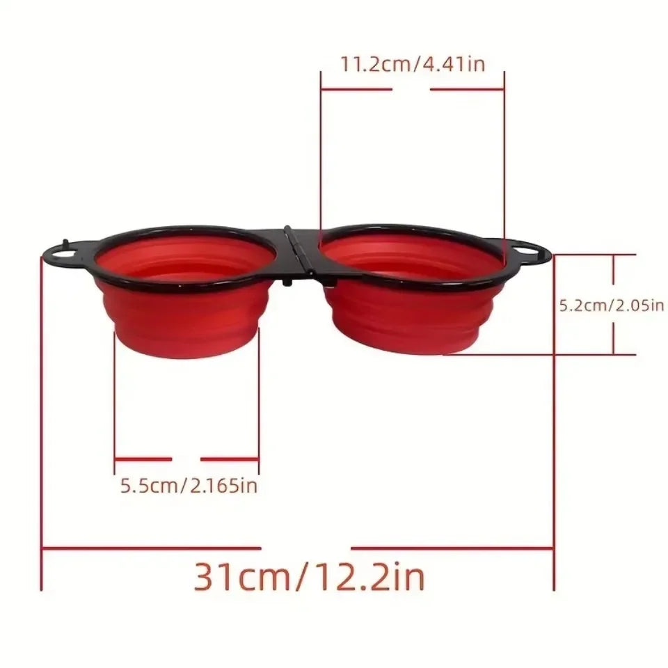 1-piece 2-in-1 Foldable Dual Bowl Feeding Bowl