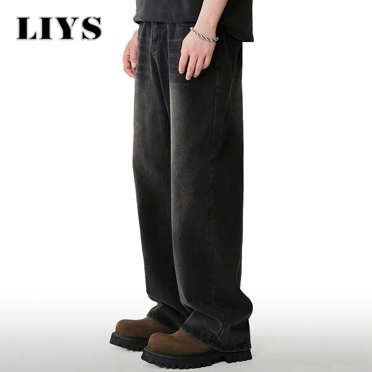 Men's Jeans Casual Pants High Street Straight Loose Wide Leg Jeans Black Grey Blue Baggy Jean