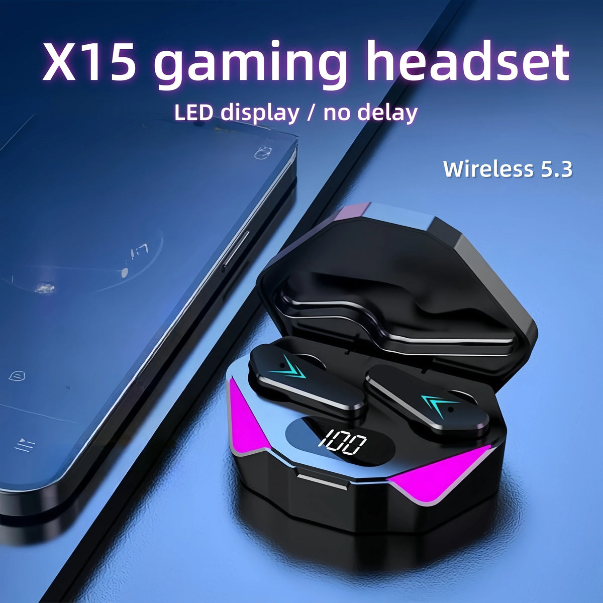 Wireless Bluetooth Headset LED Display Gamer Earbuds with Mic Wireless Noise Cancelling