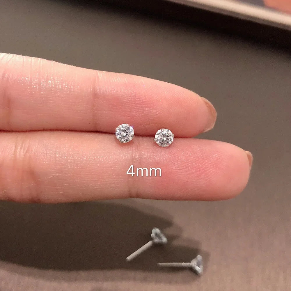100% Real 925 Sterling Silver Jewelry Cute Tiny Clear Crystal CZ Stud Earrings