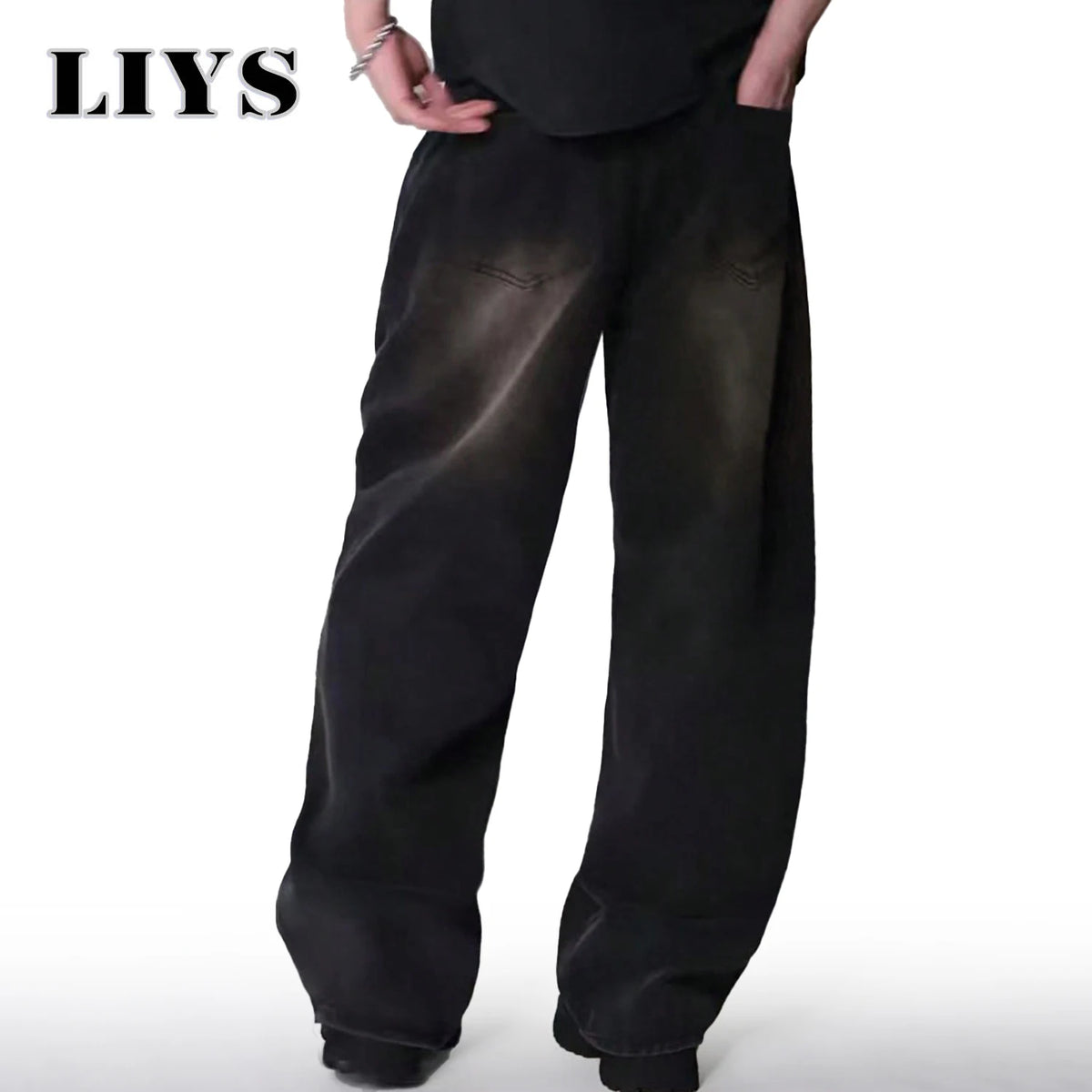 Men's Jeans Casual Pants High Street Straight Loose Wide Leg Jeans Black Grey Blue Baggy Jean