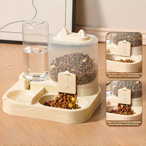 2-in-1 Large Pet Feeder & Water Dispenser, Dry Wet Separation-No Battery