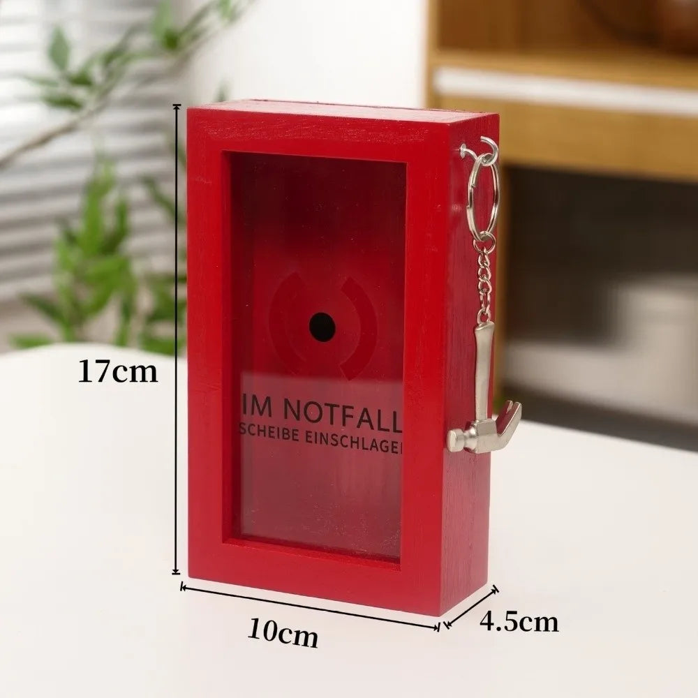 Break In Case Emergency Gift Box Red Wooden Material Gag Gift with Hammer