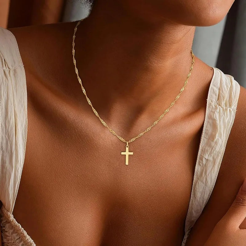 18K Real Gold Plated Stainless Steel Cross Necklace