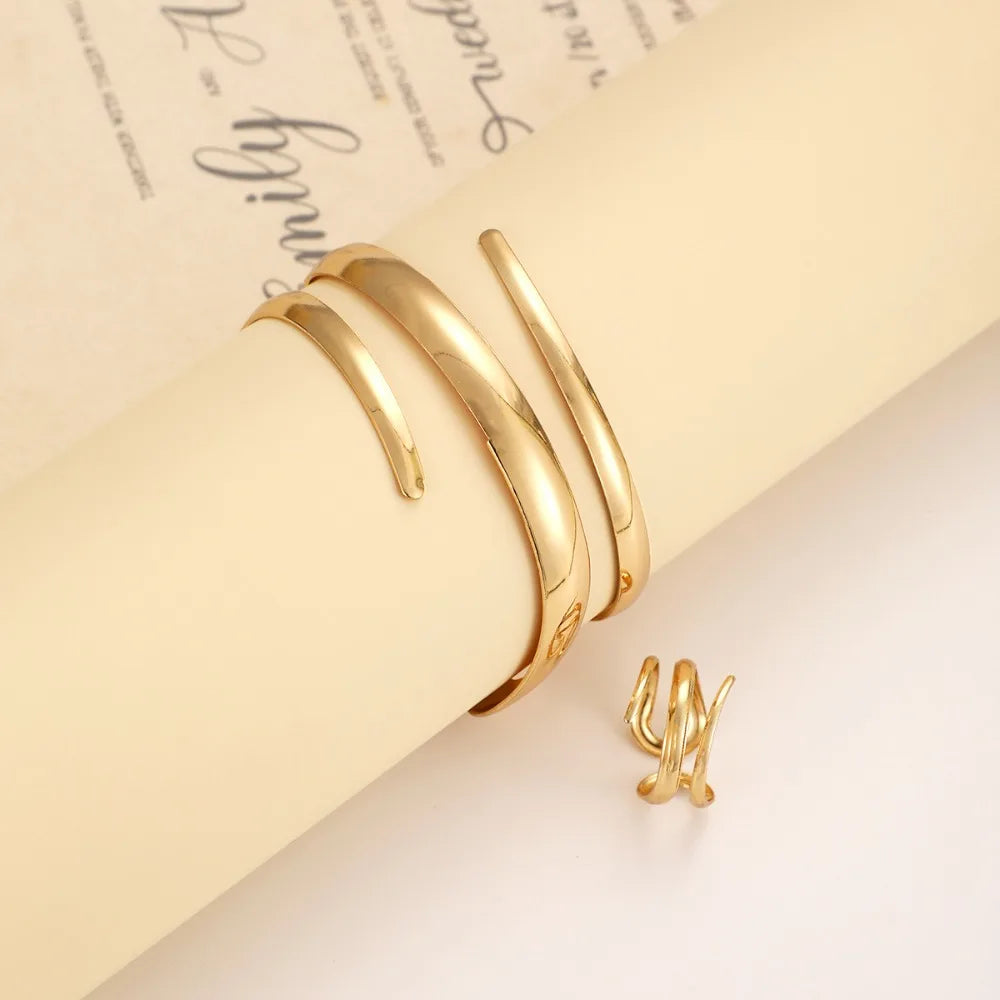 Thick Bracelet and Ring Jewelry Set for Women