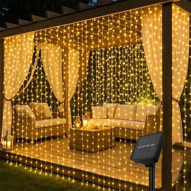 Outdoor Solar Curtain Light 3x3M 300Leds 8 modes