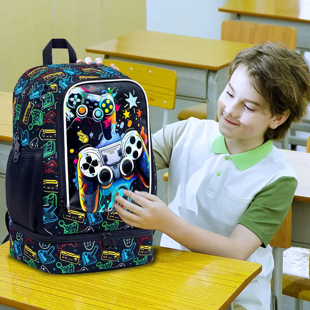 Bookbag for Kids Boys,Game Backpack Set with Bottom Lunch Compartment, School Bag for Elementary Preschool Toddler