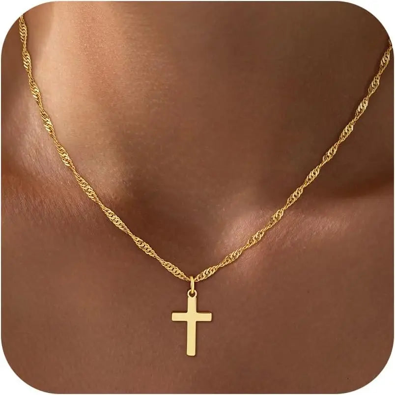 18K Real Gold Plated Stainless Steel Cross Necklace