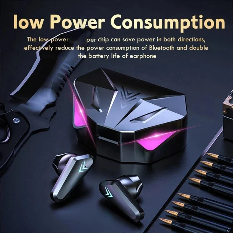 Wireless Bluetooth Headset LED Display Gamer Earbuds with Mic Wireless Noise Cancelling
