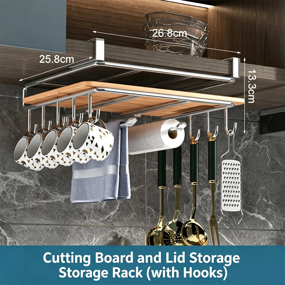 Kitchen Hanging Organizer Rack with Hooks Under Cupboard
