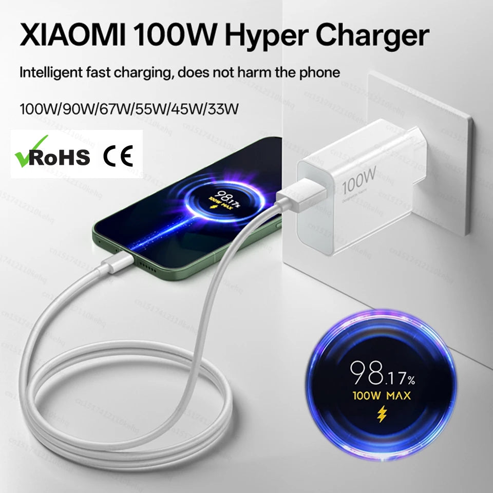 100W Charger Hypercharge Wall Adapter Type C Cable