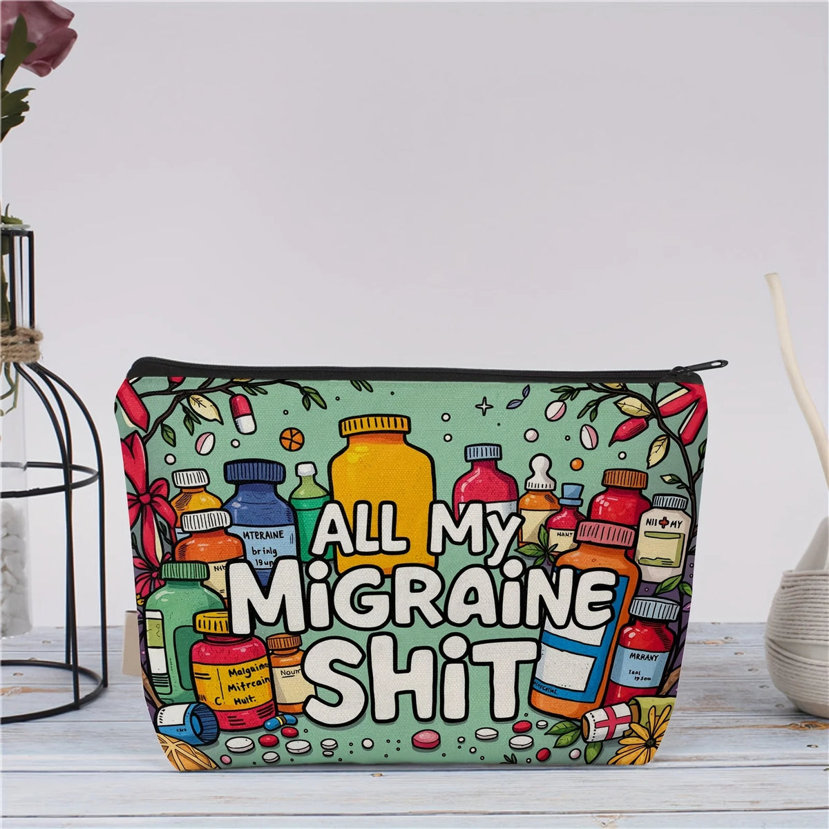 Humorous "All My Migraine Shit" Design Cosmetic Bag