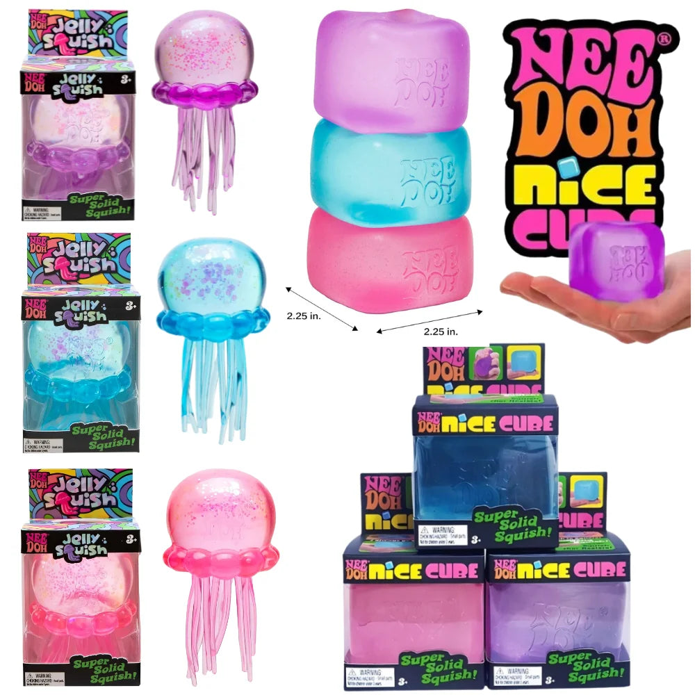 Trending Nee Doh Jellyfish & Cube Squish Toy, Soft