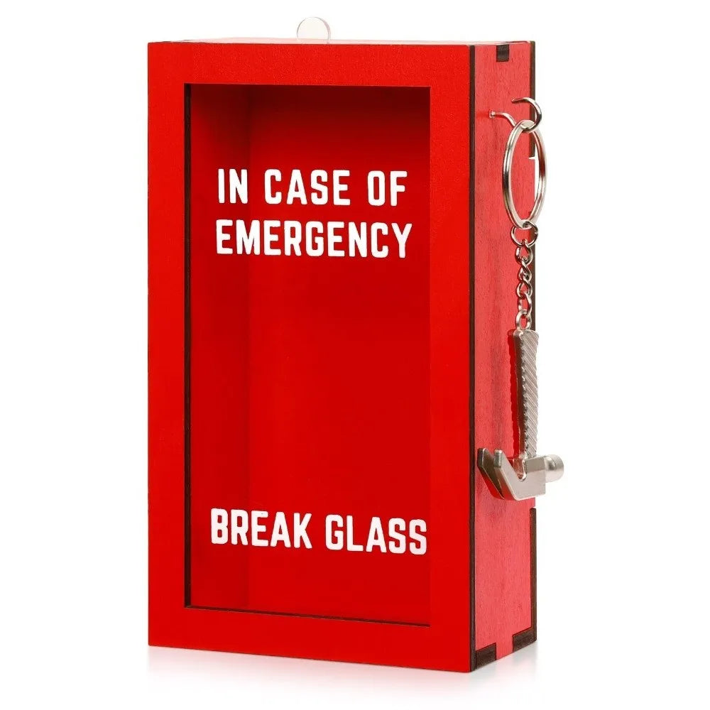 Break In Case Emergency Gift Box Red Wooden Material Gag Gift with Hammer