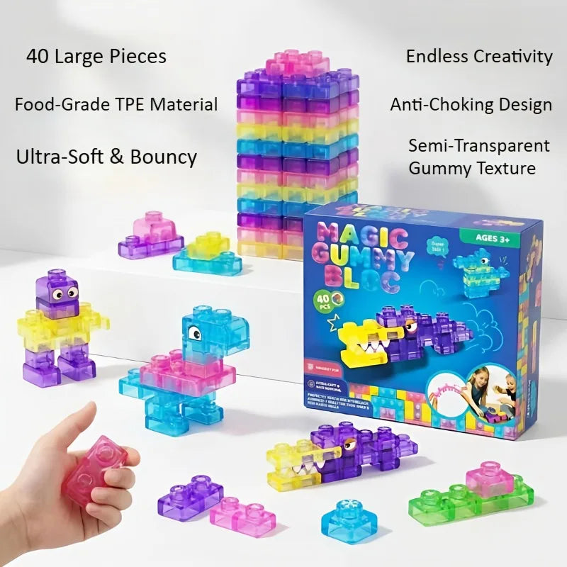 Sensory Soft Jelly Building Blocks Squishy Toy Squeezable & Stretchable for Kids Teens