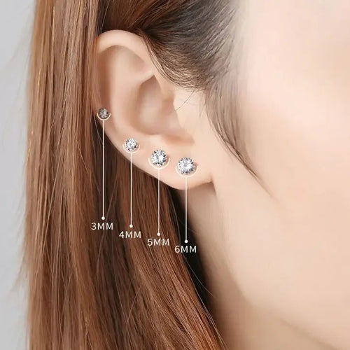 100% Real 925 Sterling Silver Jewelry Cute Tiny Clear Crystal CZ Stud Earrings